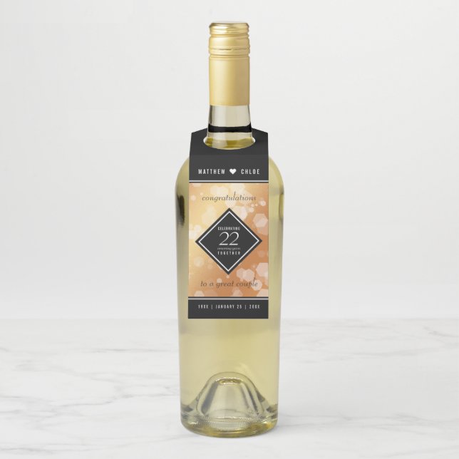 Elegant 22nd Copper Wedding Anniversary Bottle Tag (On Bottle)