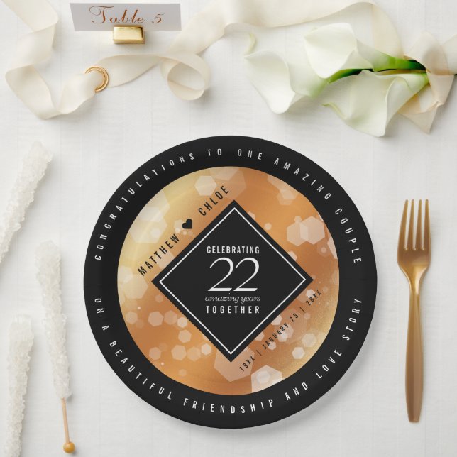 Elegant 22nd Copper Wedding Anniversary Paper Plate (Wedding)