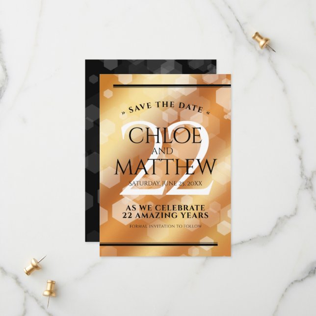 Elegant 22nd Copper Wedding Anniversary Save The Date (Front/Back In Situ)