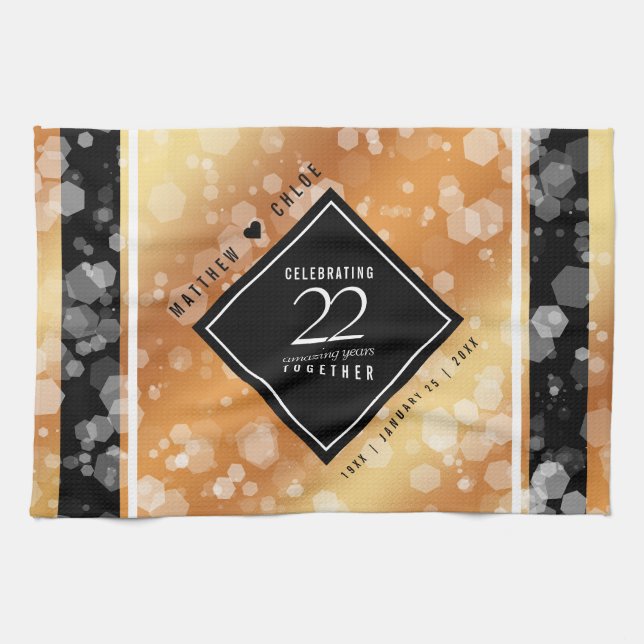 Elegant 22nd Copper Wedding Anniversary Tea Towel (Horizontal)