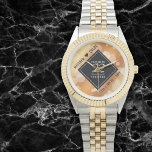 Elegant 22nd Copper Wedding Anniversary Watch<br><div class="desc">Celebrate the 22nd copper wedding anniversary and a love that stands the test of time with this stylish watch! Elegant black and white lettering with hexagonal confetti on a copper foil background add a memorable touch for this special occasion and extraordinary milestone. Personalise with the couple's names and dates of...</div>