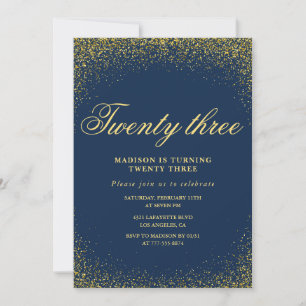 Elegant 23rd birthday invitation Navy Gold Glitter