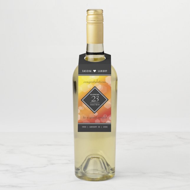 Elegant 23rd Imperial Topaz Wedding Anniversary Bottle Tag (On Bottle)