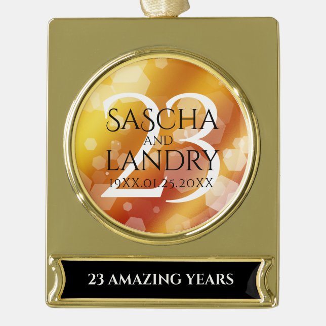 Elegant 23rd Imperial Topaz Wedding Anniversary Gold Plated Banner Ornament (Front)
