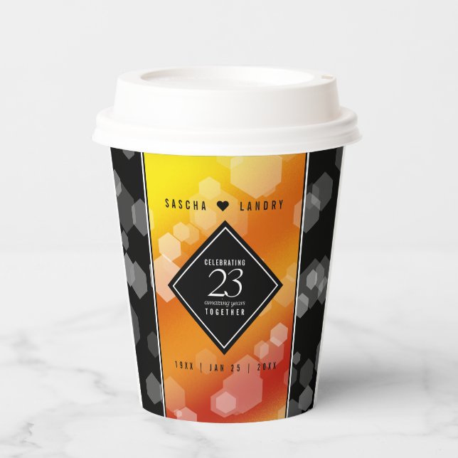 Elegant 23rd Imperial Topaz Wedding Anniversary Paper Cups (Front)