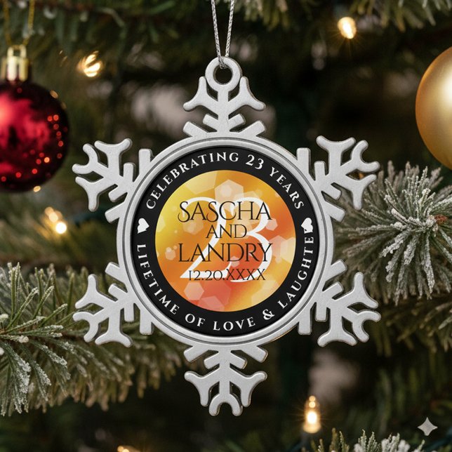 Elegant 23rd Imperial Topaz Wedding Anniversary Snowflake Pewter Christmas Ornament (23rd Imperial Wedding Anniversary Snowflake Pewter Ornament Cover Photo)