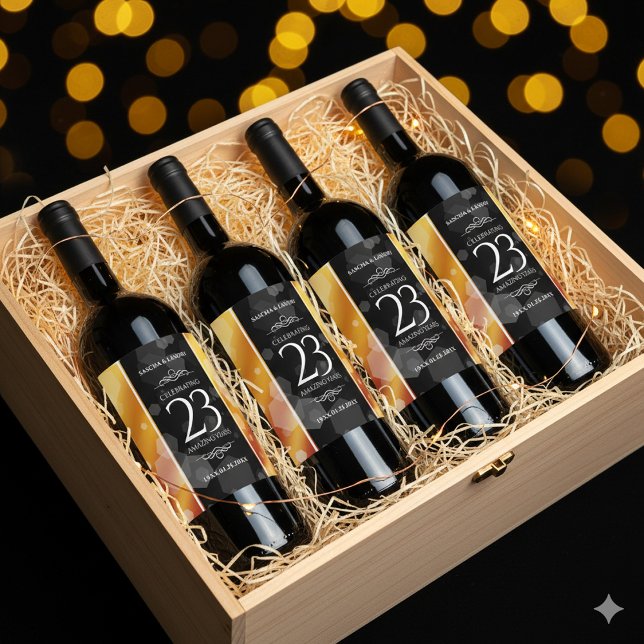 Elegant 23rd Imperial Topaz Wedding Anniversary Wine Label (23rd Imperial Topaz Wedding Anniversary Wine/Liquor Drink Labels Cover Photo)