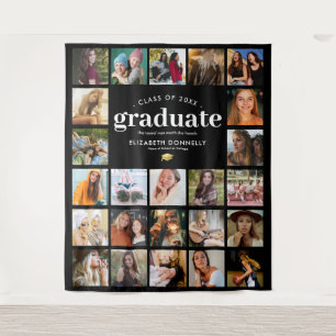 Elegant 24 Photo Collage Graduation Tapestry