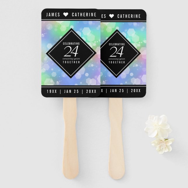 Elegant 24th Opal Wedding Anniversary Celebration Hand Fan (Front and Back)