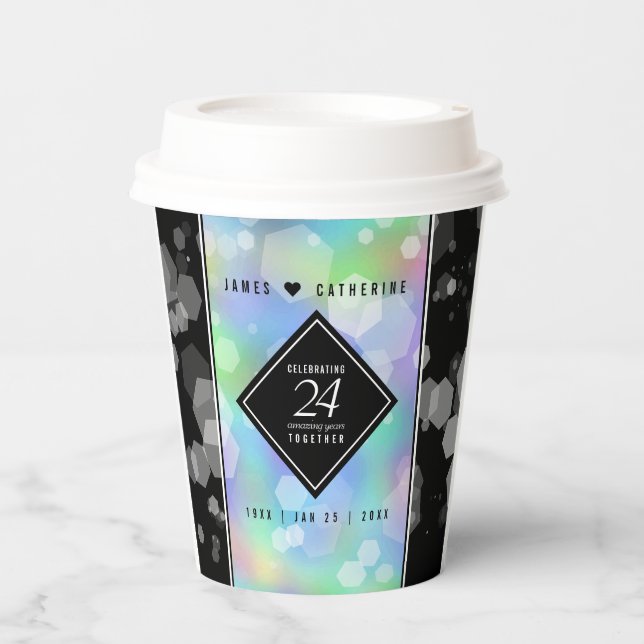 Elegant 24th Opal Wedding Anniversary Celebration Paper Cups (Front)