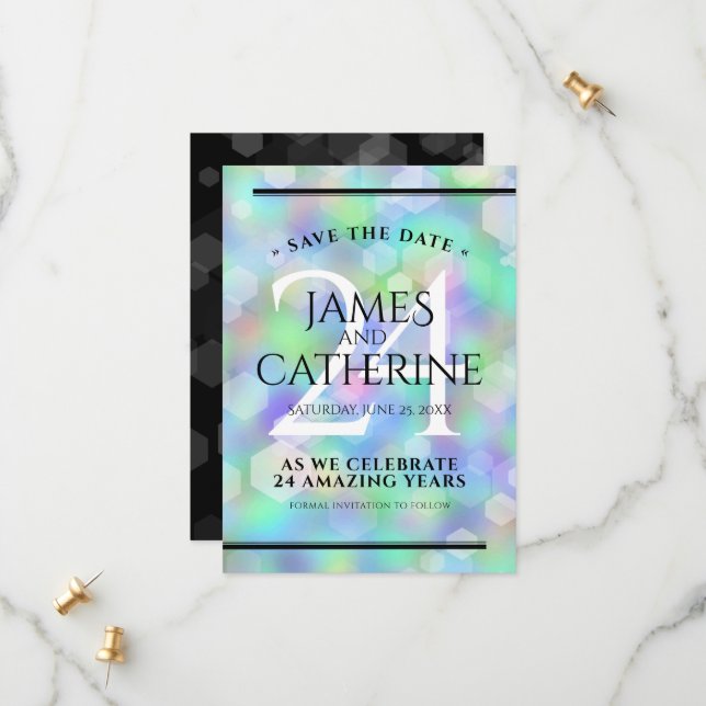 Elegant 24th Opal Wedding Anniversary Celebration Save The Date (Front/Back In Situ)