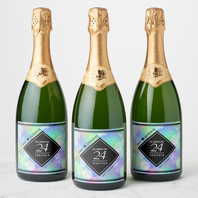 Elegant 24th Opal Wedding Anniversary Celebration Sparkling Wine Label (Bottles)