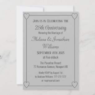 Elegant 25th Anniversary Romantic Hearts Silver Invitation