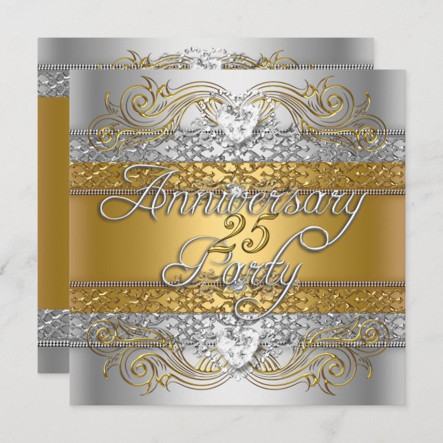Elegant 25th Anniversary Silver Gold Celebration Invitation (Front/Back)