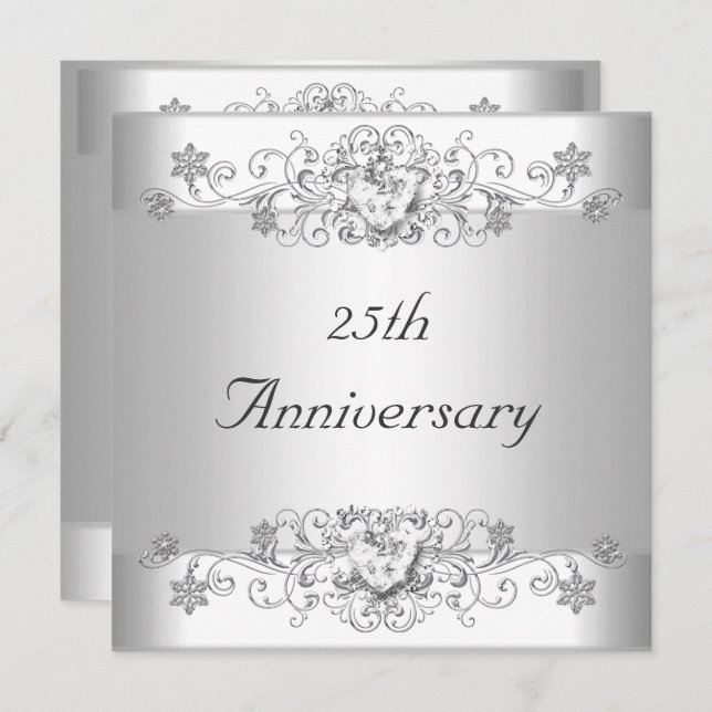 Elegant 25th Anniversary Silver White Diamond Invitation (Front/Back)