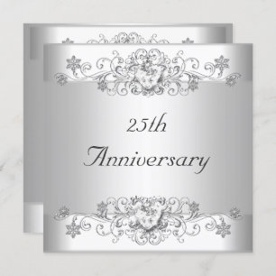 Elegant 25th Anniversary Silver White Diamond Invitation