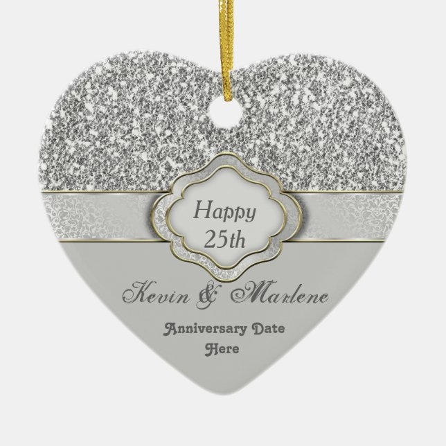 ELEGANT 25th SILVER ANNIVERSARY GIFT ORNAMENT (Front)