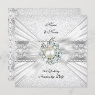 Elegant 25th Silver Anniversary Party Lace Pearl Invitation