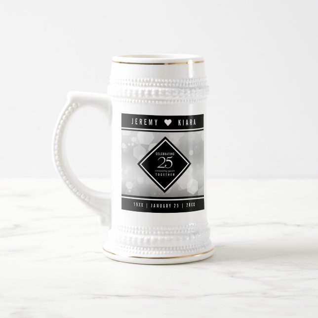Elegant 25th Silver Wedding Anniversary Beer Stein (Left)