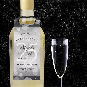 Elegant 25th Silver Wedding Anniversary Bottle Tag