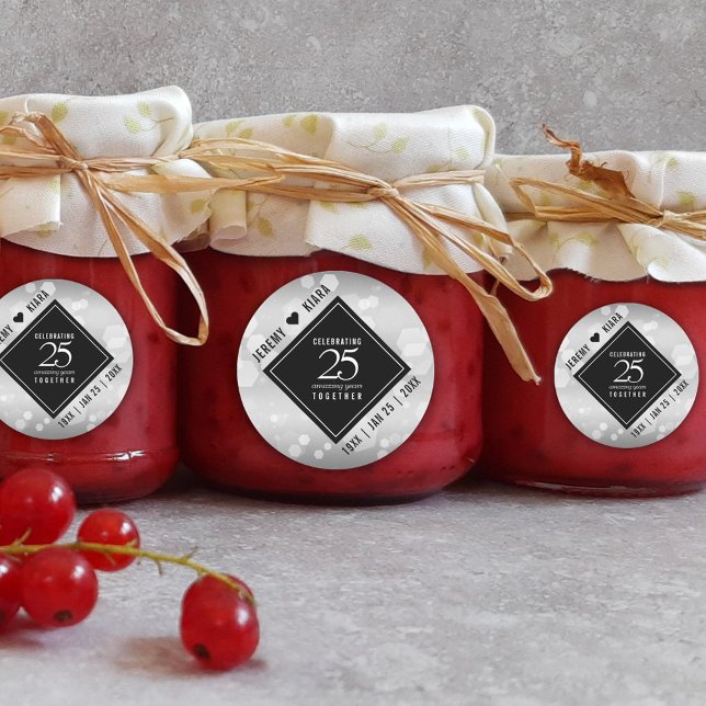 Elegant 25th Silver Wedding Anniversary Classic Round Sticker (Elegant 25th Silver Wedding Anniversary Round Sticker Cover Photo.)