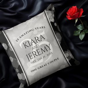Elegant 25th Silver Wedding Anniversary Cushion