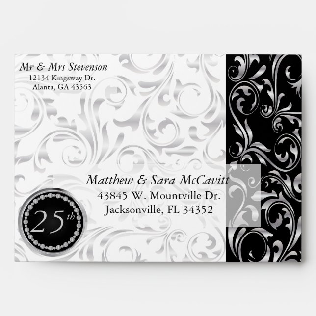 Elegant 25th Silver Wedding Anniversary Envelopes (Front)