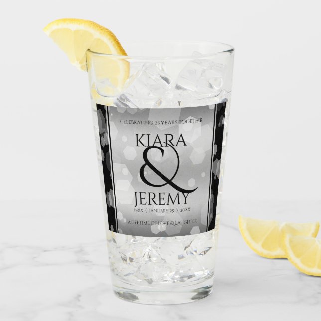 Elegant 25th Silver Wedding Anniversary Glass (Front Ice)