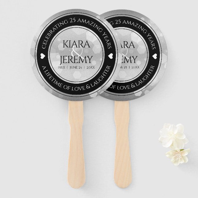 Elegant 25th Silver Wedding Anniversary Hand Fan (Front and Back)