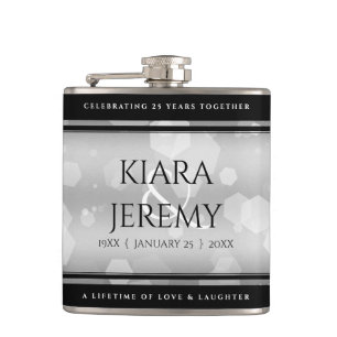 Elegant 25th Silver Wedding Anniversary Hip Flask