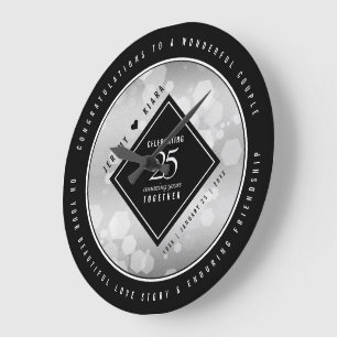 Elegant 25th Silver Wedding Anniversary Large Clock