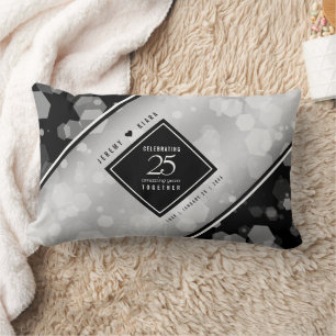 Elegant 25th Silver Wedding Anniversary Lumbar Cushion