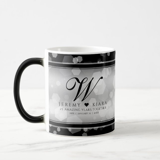 Elegant 25th Silver Wedding Anniversary Magic Mug (Left)