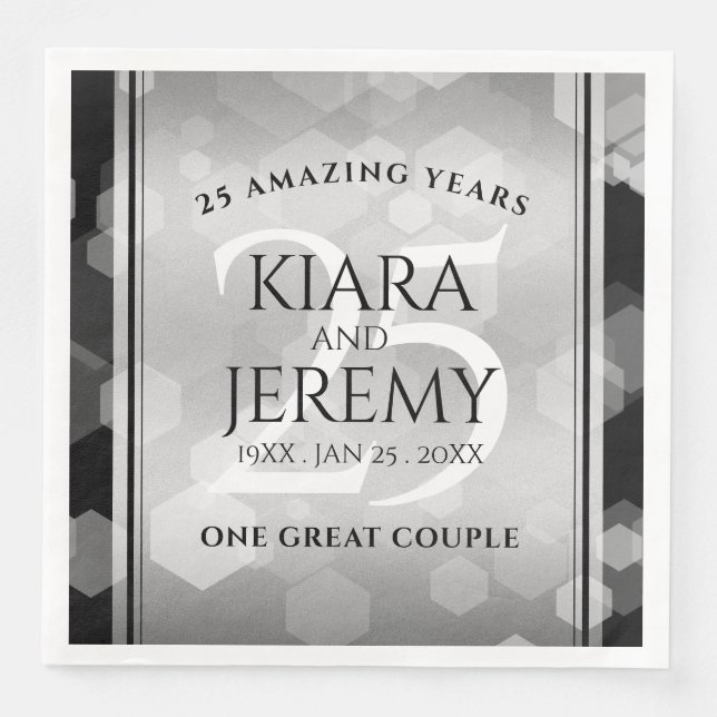 Elegant 25th Silver Wedding Anniversary Napkin (Front)