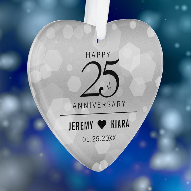 Elegant 25th Silver Wedding Anniversary Ornament (Elegant 25th Silver Wedding Anniversary Acrylic Ornament Cover Photo.)
