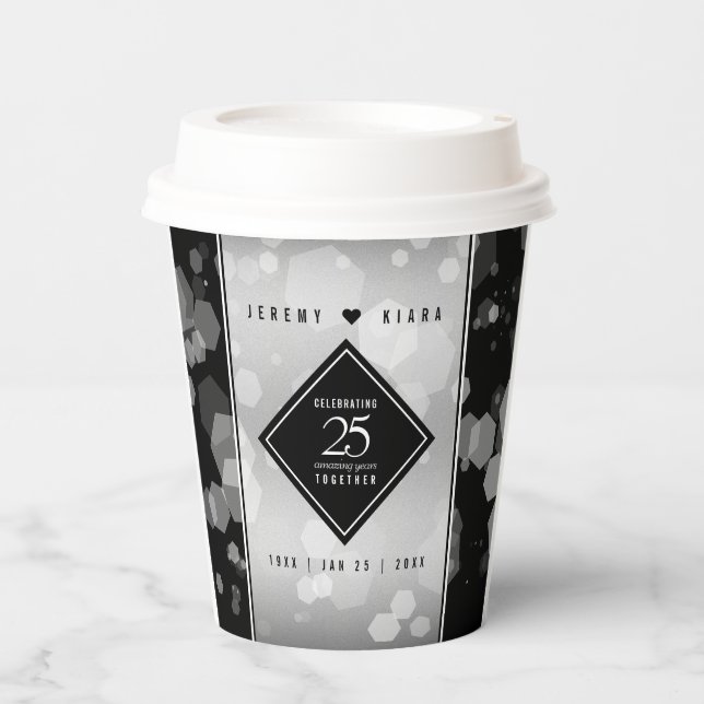 Elegant 25th Silver Wedding Anniversary Paper Cups (Front)