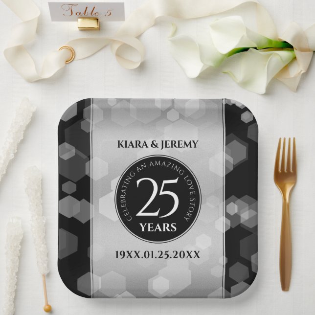 Elegant 25th Silver Wedding Anniversary Paper Plate (Wedding)