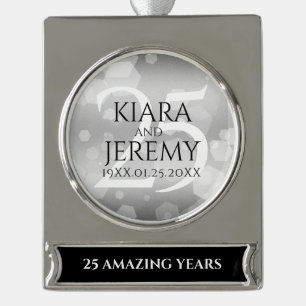 Elegant 25th Silver Wedding Anniversary Plated Banner Ornament