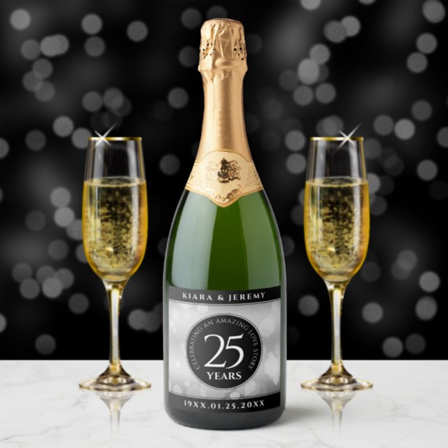 Elegant 25th Silver Wedding Anniversary Sparkling Wine Label (Creator Uploaded)
