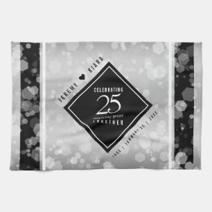Elegant 25th Silver Wedding Anniversary Tea Towel