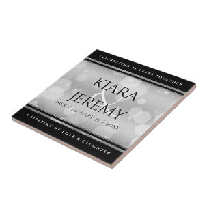 Elegant 25th Silver Wedding Anniversary Tile