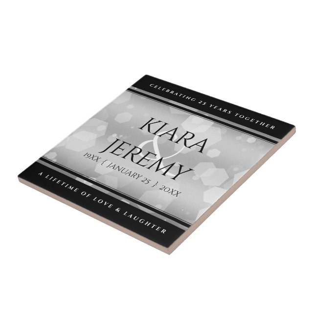 Elegant 25th Silver Wedding Anniversary Tile (Side)