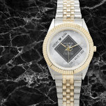 Elegant 25th Silver Wedding Anniversary Watch<br><div class="desc">Celebrate the 25th silver wedding anniversary and a love that stands the test of time with this stylish watch! Elegant black and white lettering with hexagonal confetti on a silver foil background add a memorable touch for this special occasion and extraordinary milestone. Personalise with the couple's names and dates of...</div>