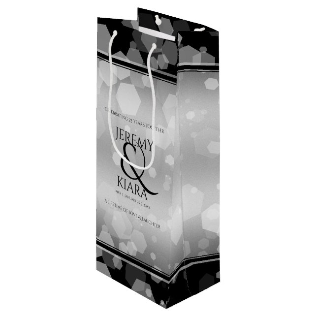 Elegant 25th Silver Wedding Anniversary Wine Gift Bag (Front Angled)