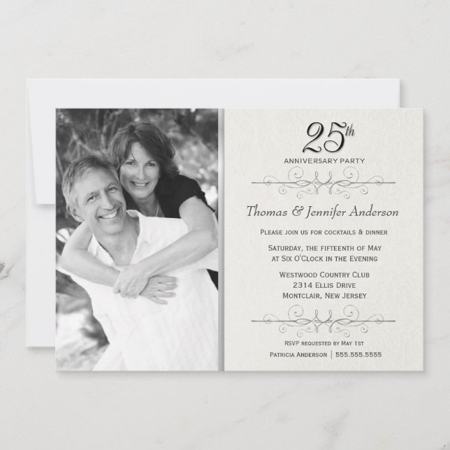 Elegant 25th Wedding Anniversary Party Invitations (Front)