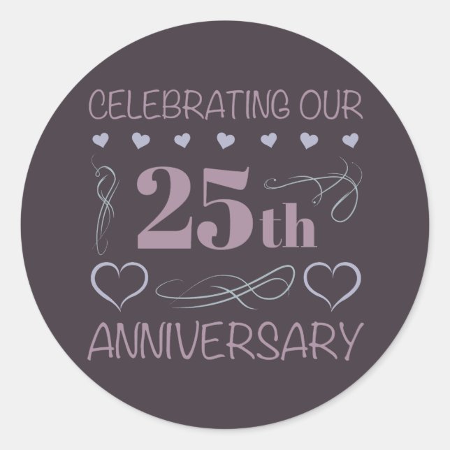 Elegant 25th Wedding Anniversary Purple Classic Round Sticker (Front)