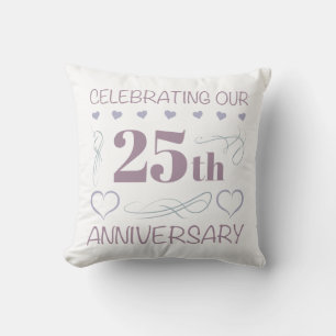 Elegant 25th Wedding Anniversary Purple Cushion