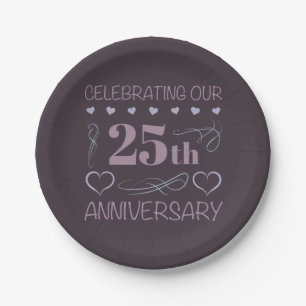 Elegant 25th Wedding Anniversary Purple Paper Plate