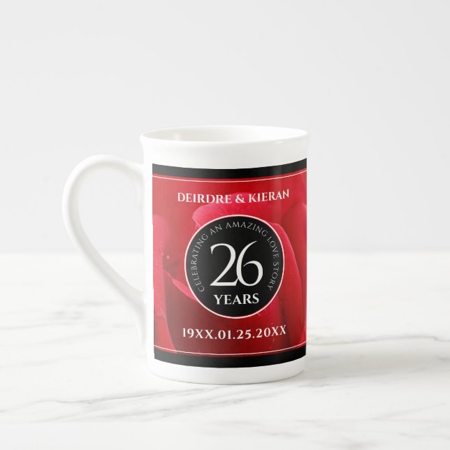 Elegant 26th Rose Wedding Anniversary Celebration Bone China Mug (Left)