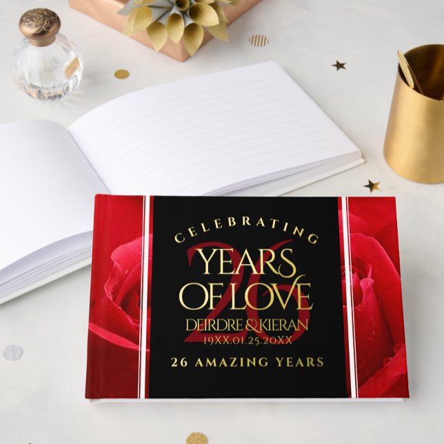 Elegant 26th Rose Wedding Anniversary Celebration Guest Book (Elegant 26th Rose Wedding Anniversary Foil Guest Book Cover Photo)